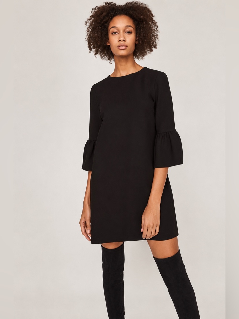 Zara Black Midi Dress with Bell Sleeves